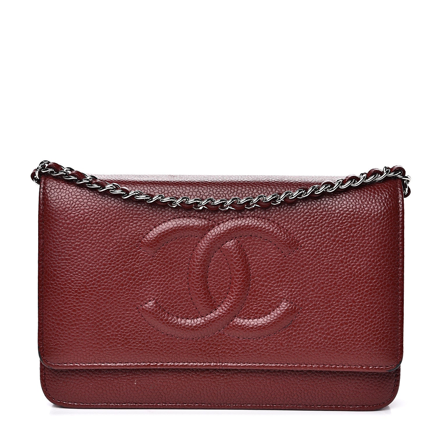 Chanel Caviar Timeless CC Wallet on Chain WOC Dark Red 1 of 16
