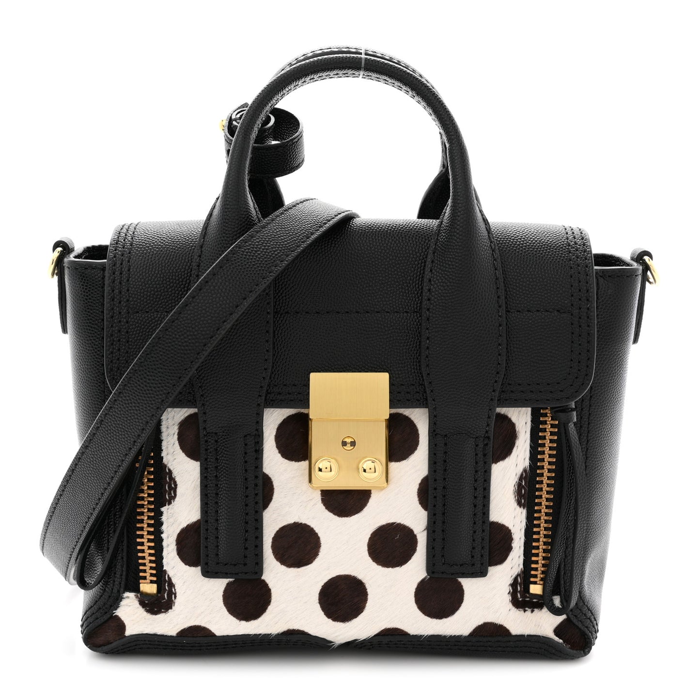 Calf Hair Polka Dot Mini Pashli Satchel Black