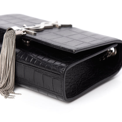 Saint Laurent Calfskin Crocodile Embossed Monogram Small Kate Tassel Satchel Black 8 of 8