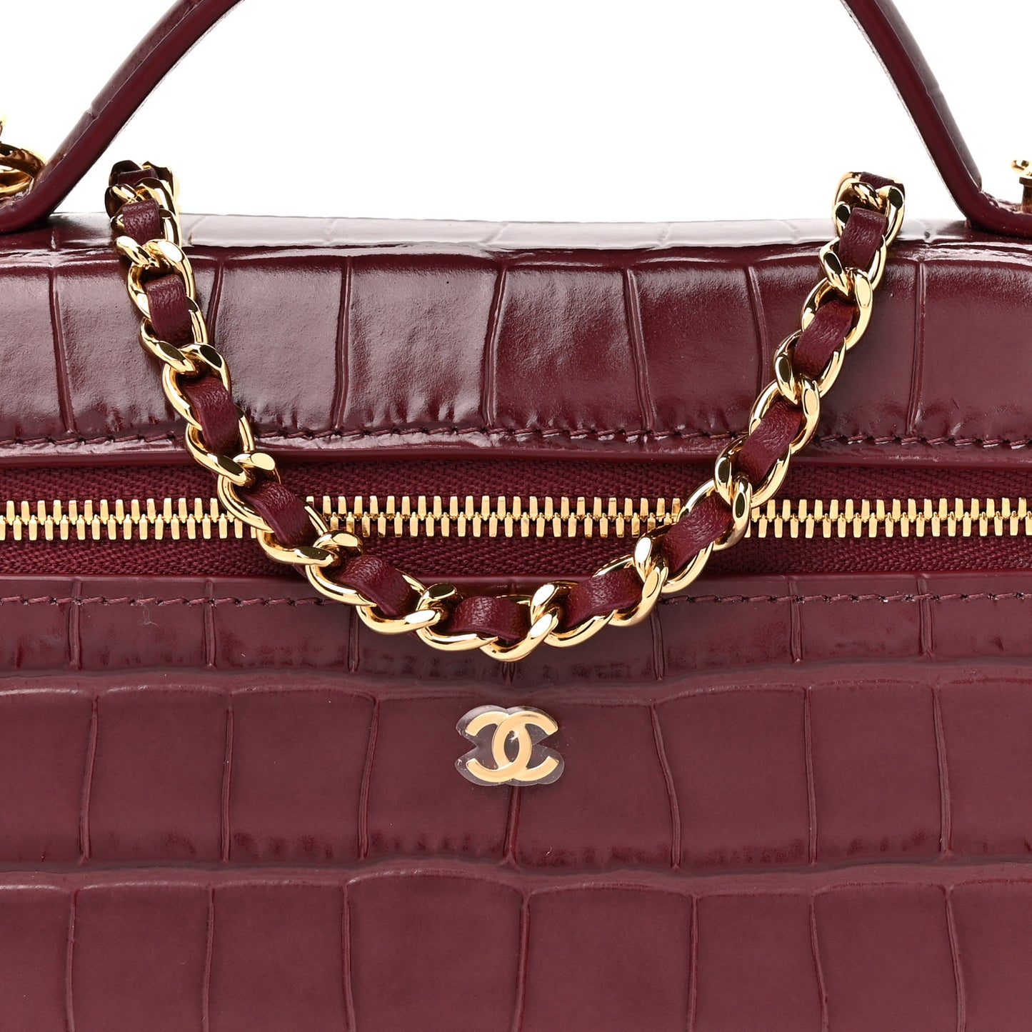 Calfskin Crocodile Embossed Crococo Exoticoco Vanity With Chain Dark Burgundy