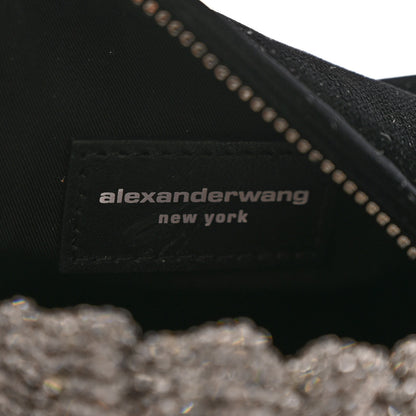 Alexander Wang Velvet Crystal Rhinestone Mini Scrunchie Bag Black Silver 7 of 10