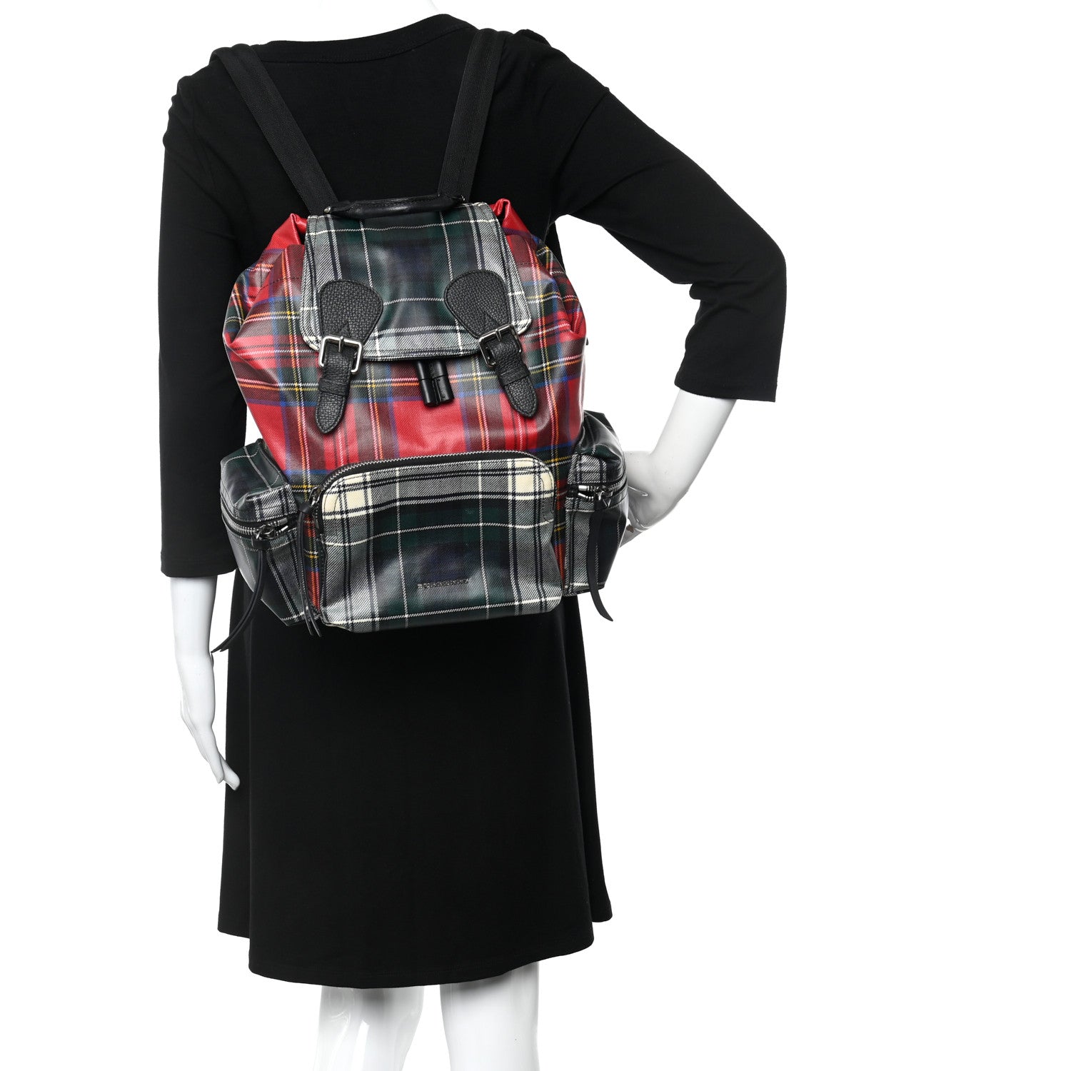 Burberry Laminated Tartan Patchwork Medium Rucksack Backpack Military Red 2 of 24