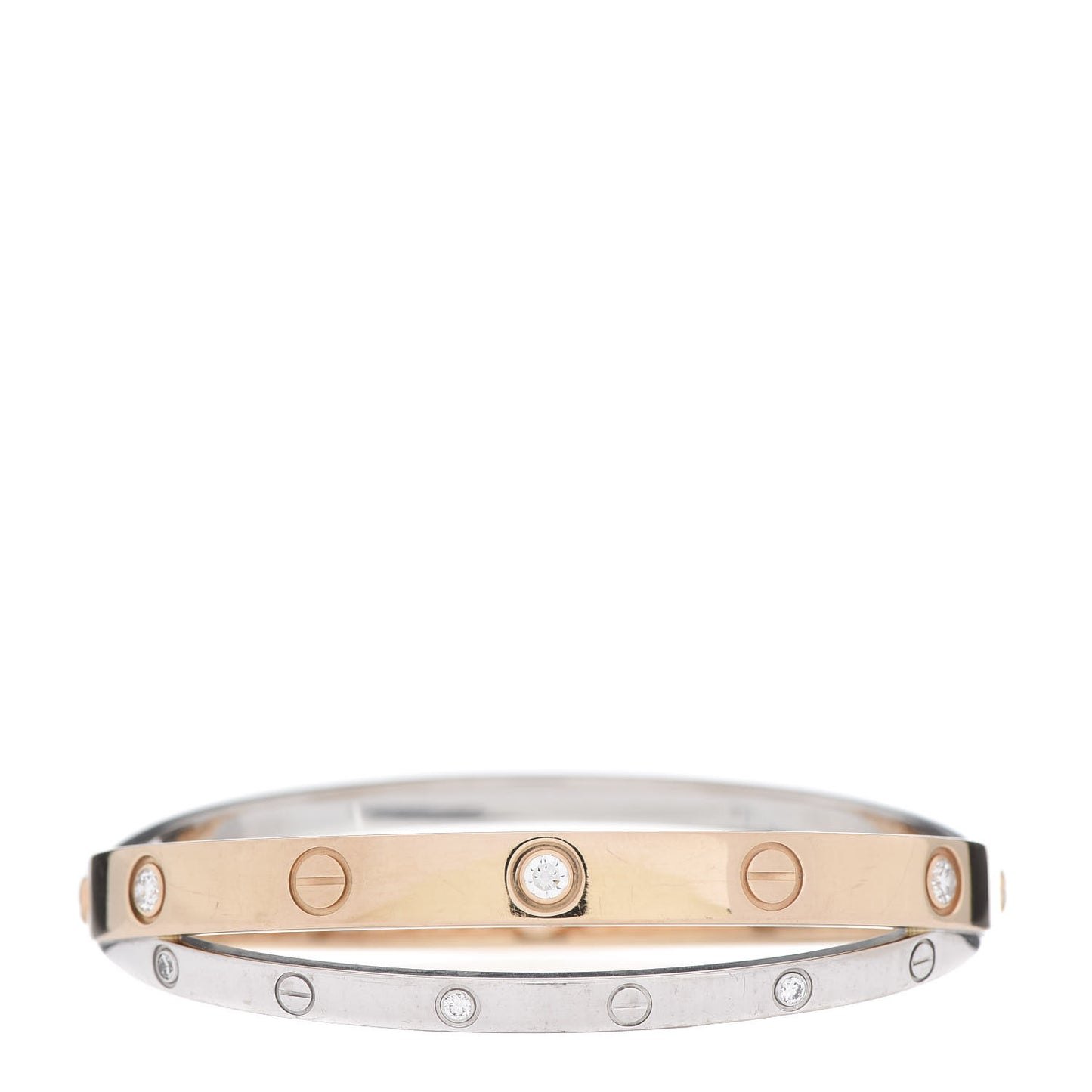 18K Pink White Gold 12 Diamond Double LOVE Bracelet 16