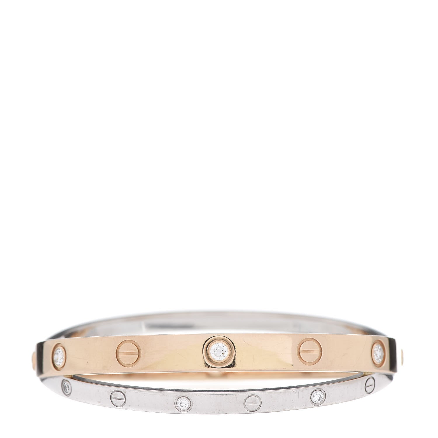Cartier 18K Pink White Gold 12 Diamond Double LOVE Bracelet 16 1 of 6