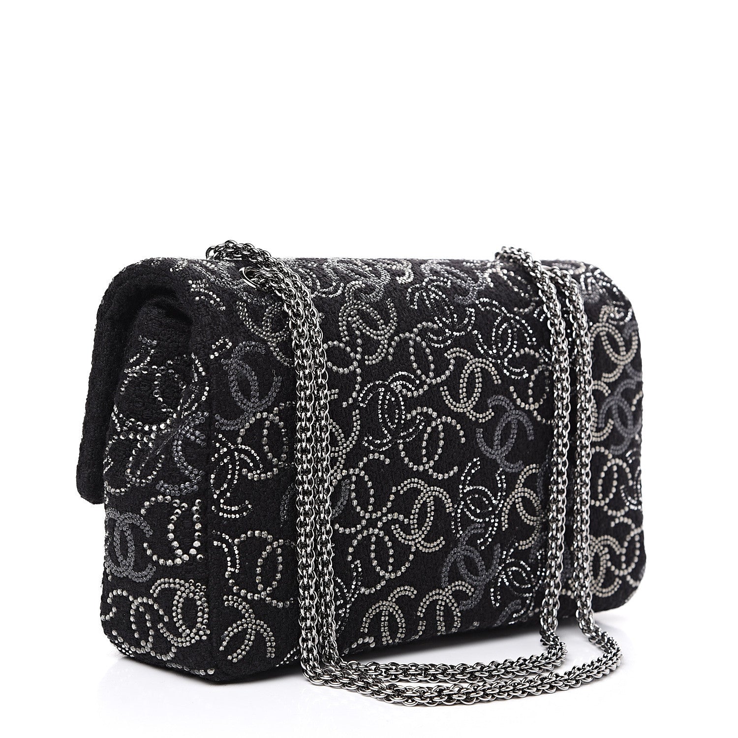 Chanel Tweed Strass Medium Pudong Double Flap Black 2 of 12