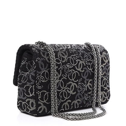 Chanel Tweed Strass Medium Pudong Double Flap Black 2 of 12