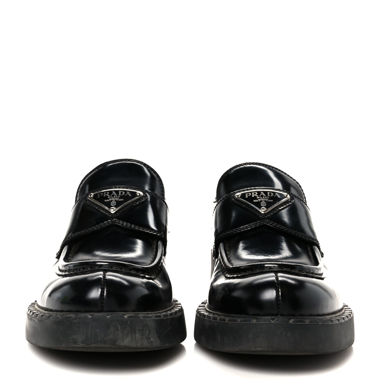 Prada Spazzolato Metal Triangle Logo 50mm Loafers 37 Black 3 of 10