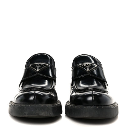 Prada Spazzolato Metal Triangle Logo 50mm Loafers 37 Black 3 of 10