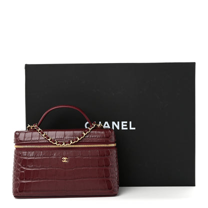Chanel Calfskin Crocodile Embossed Top Handle Slim Vanity With Chain Dark Burgundy 11 of 11