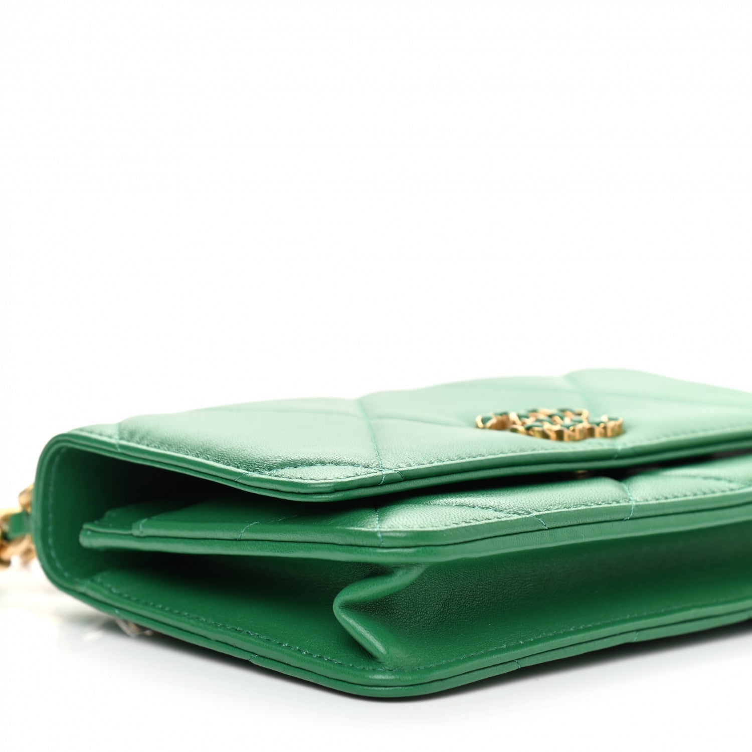 Chanel Shiny Lambskin Quilted Chanel 19 Wallet On Chain WOC Green 10 of 12