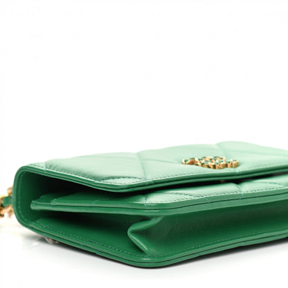 Chanel Shiny Lambskin Quilted Chanel 19 Wallet On Chain WOC Green 10 of 12