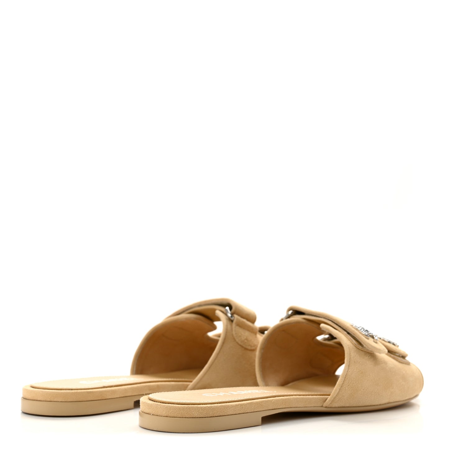 Suede Kidskin Velcro Mules 38 Beige
