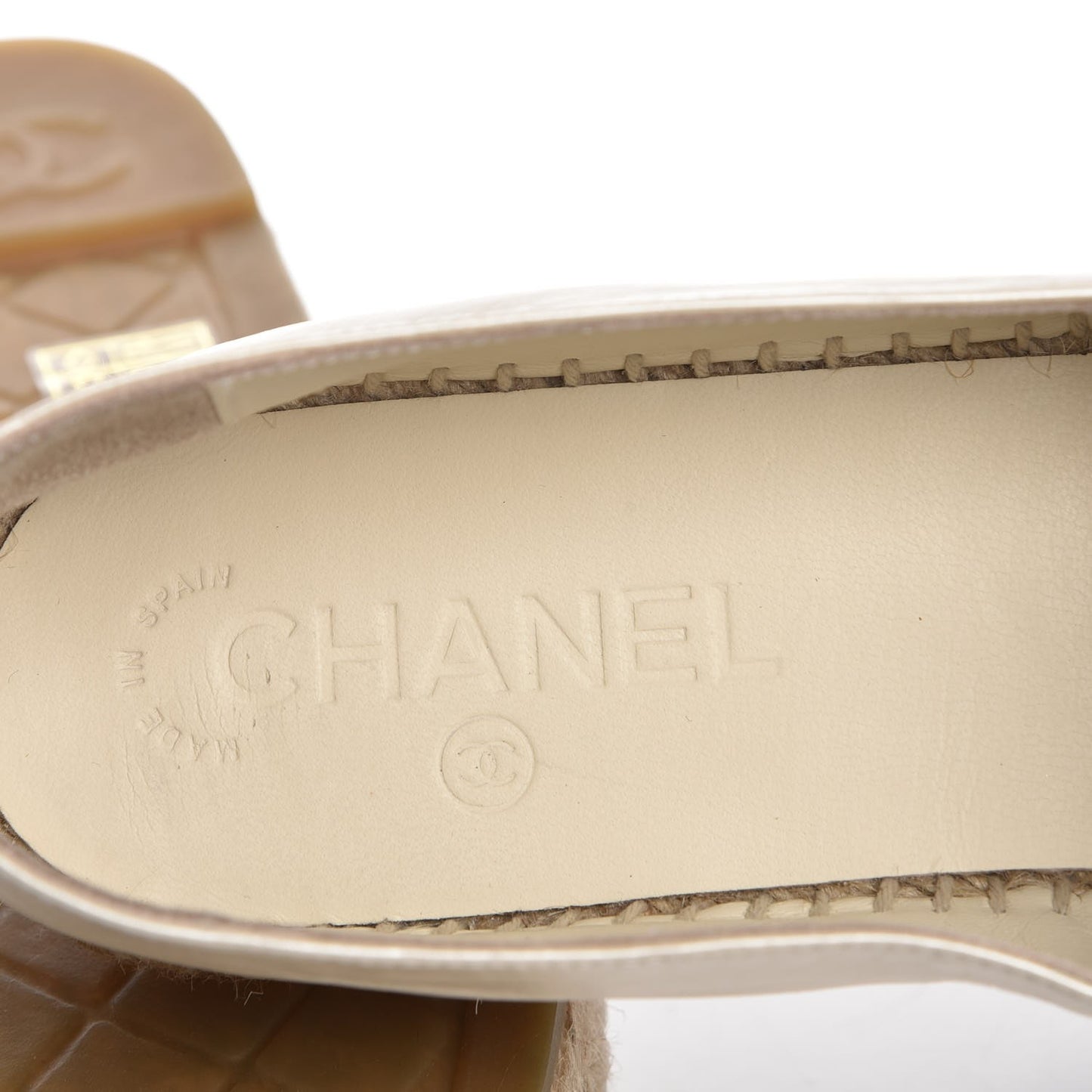 Metallic Calfskin Grosgrain CC Espadrilles 40 Ivory Black