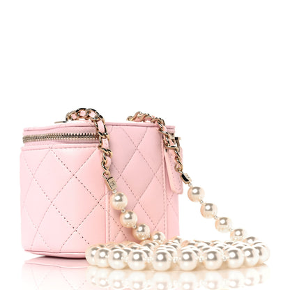 Chanel Lambskin Quilted Mini Vanity Case With Pearl Chain Light Pink 2 of 10