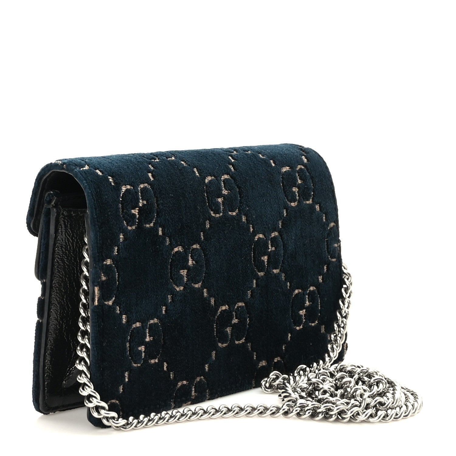 Gucci Velvet GG Monogram Super Mini Dionysus Shoulder Bag Blue Beige Black 3 of 8