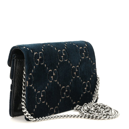 Gucci Velvet GG Monogram Super Mini Dionysus Shoulder Bag Blue Beige Black 3 of 8