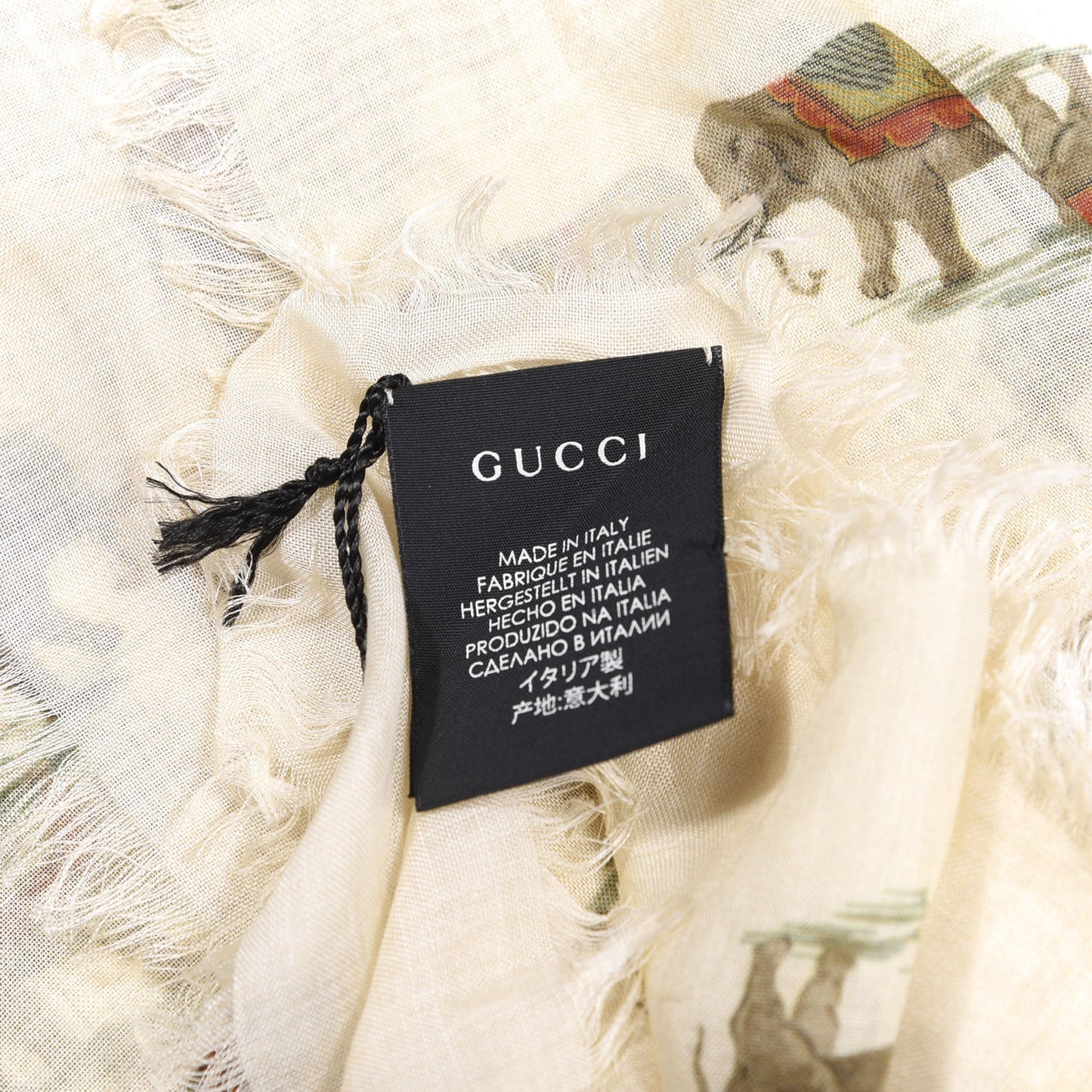 Modal Silk Elephant Print Scarf Ivory
