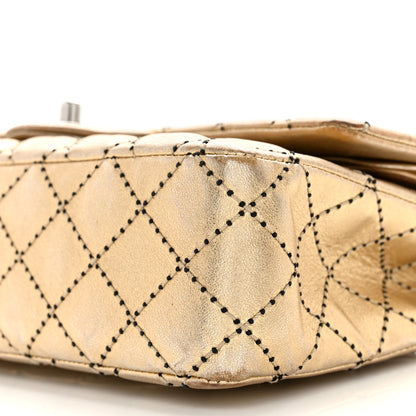 Chanel Metallic Washed Lambskin Quilted Medium Double Flap Dark Gold Black 10 of 17