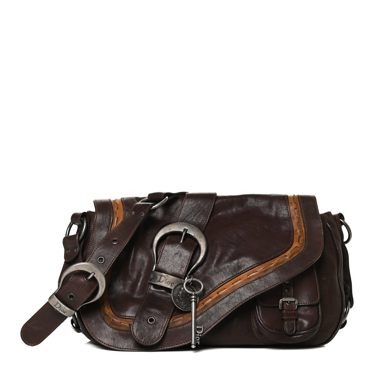 Calfskin Large Gaucho Double Saddle Bag Marron Fonce