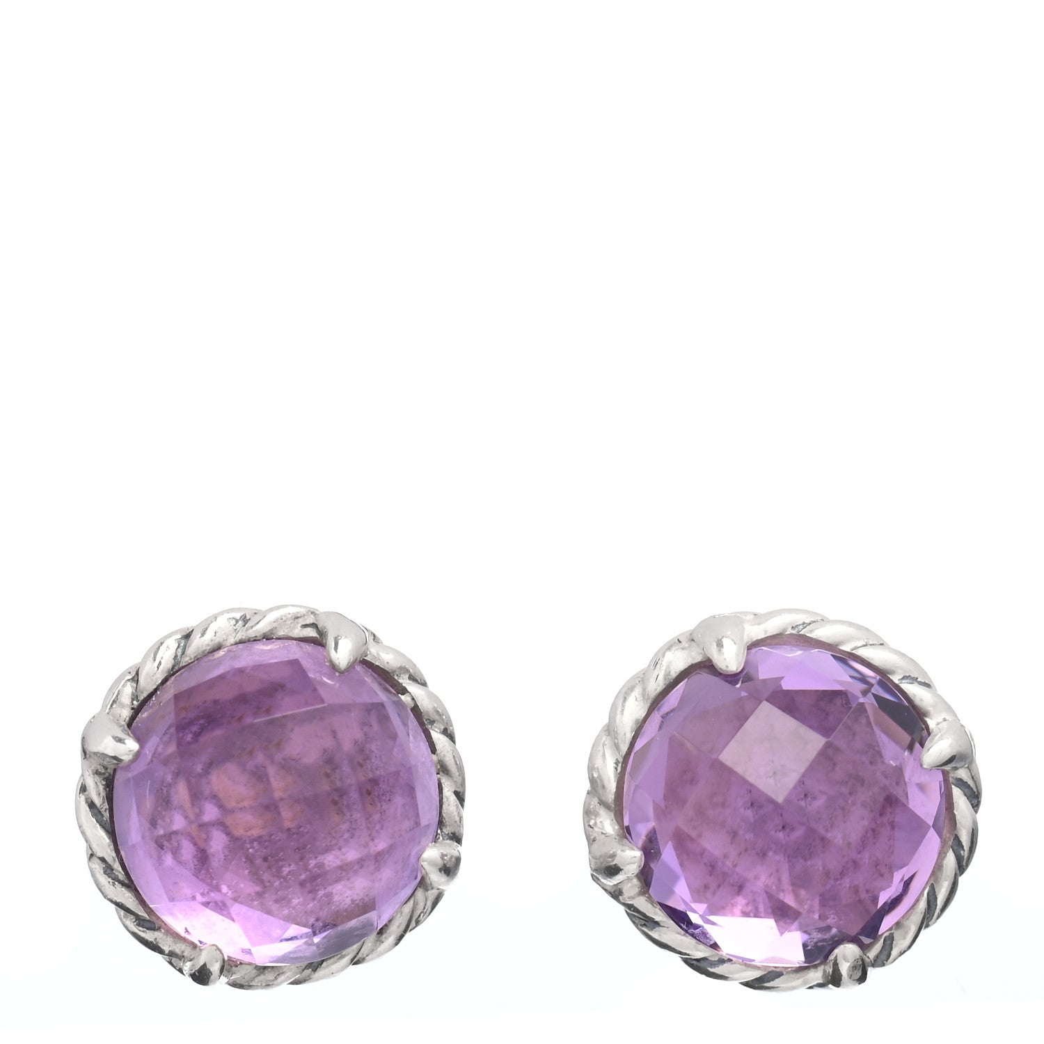 David Yurman Sterling Silver Amethyst 8mm Chatelaine Earrings 1 of 4