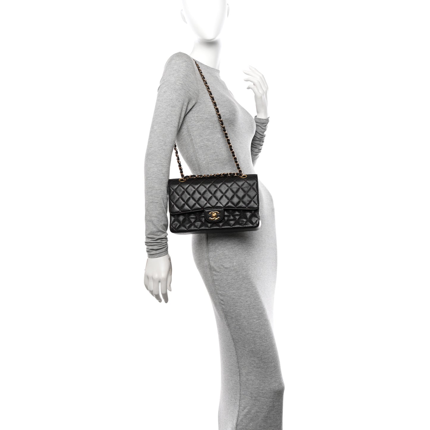 Caviar Quilted Medium Double Flap Dark Brown