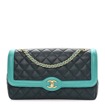 Chanel Lambskin Quilted Bi-Color Flap Navy Turquoise 1 of 11