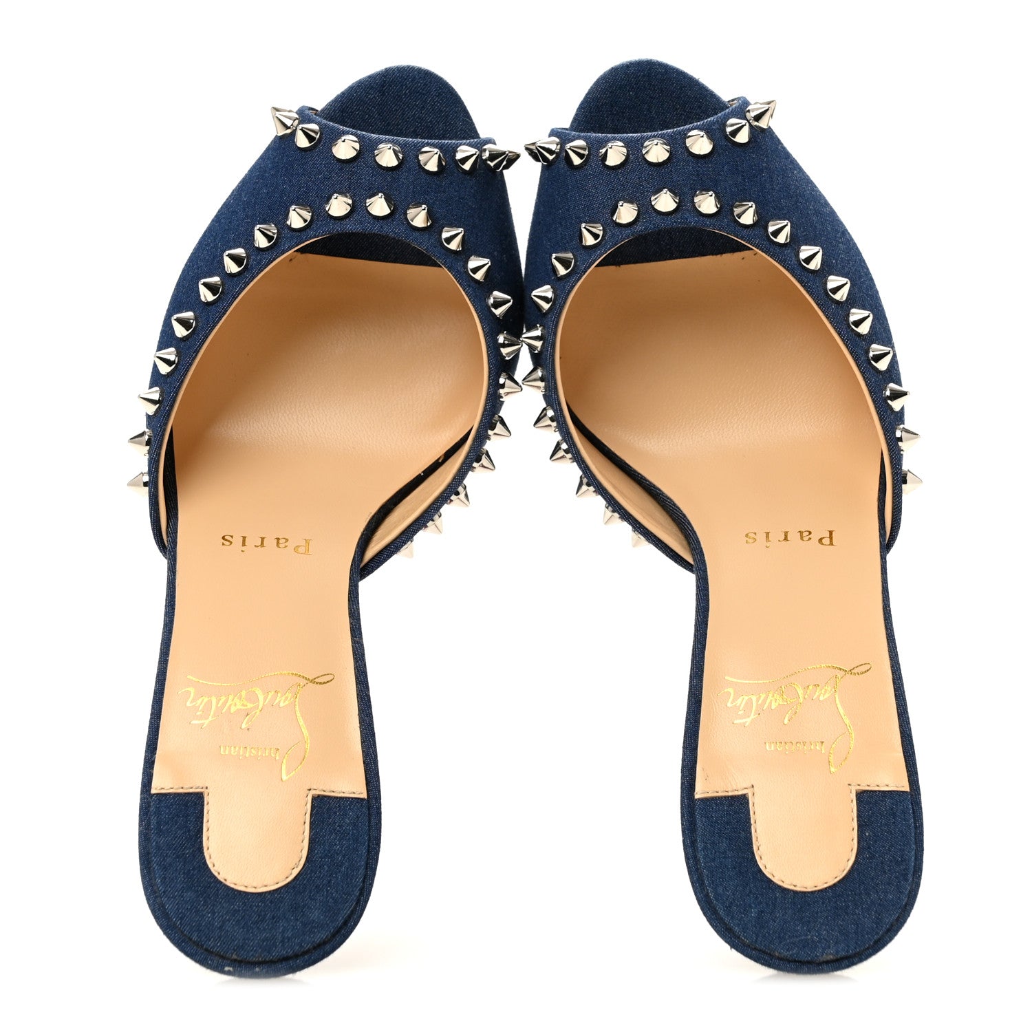 Christian Louboutin Denim Spikes Me Dolly 85mm Sandals 35.5 Blue 2 of 9