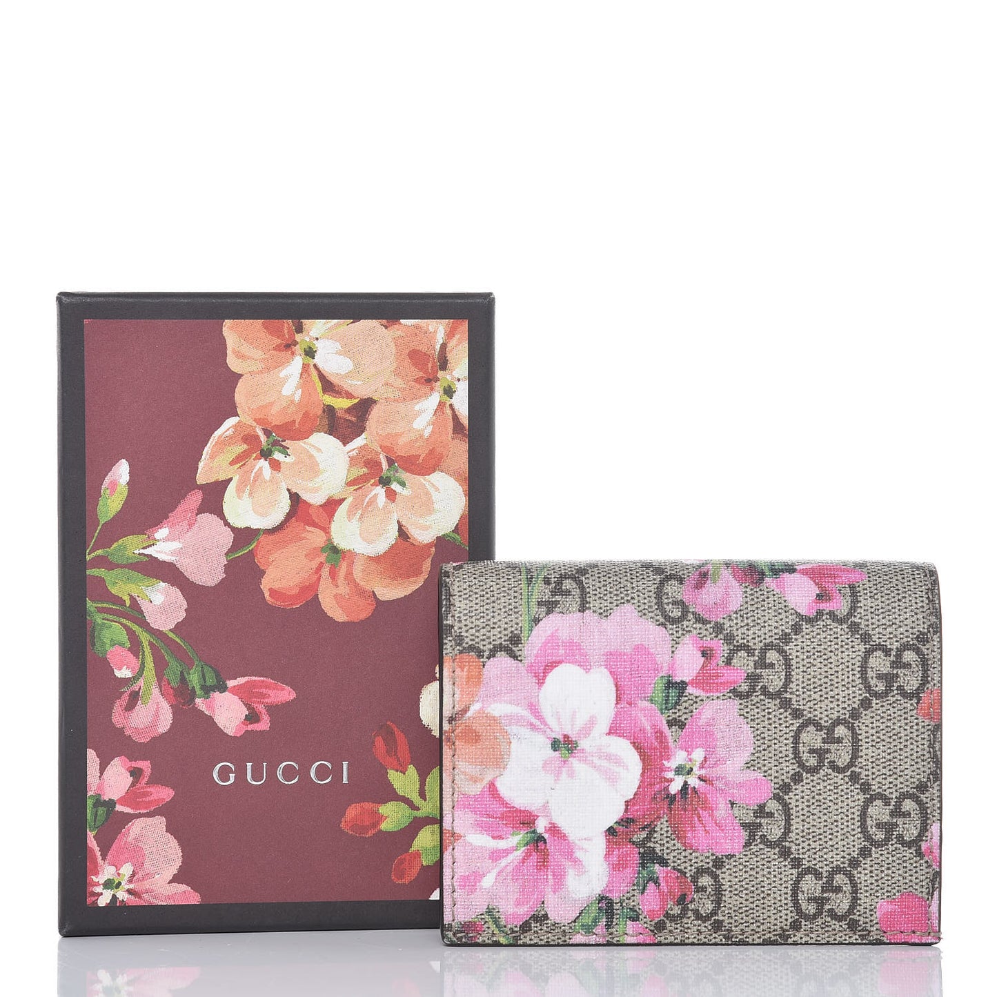 GG Supreme Monogram Blooms Card Case Wallet Beige Multicolor Dry Rose