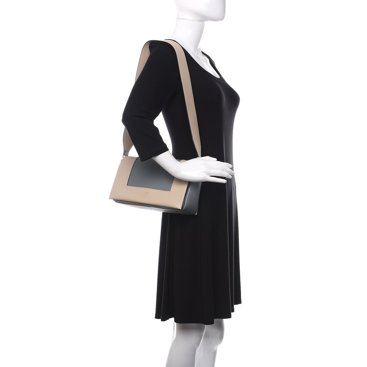 Shiny Smooth Calfskin Medium Frame Shoulder Bag Grege Storm