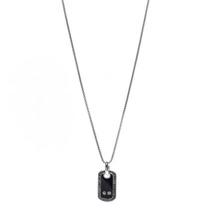 David Yurman Sterling Silver Black Onyx Black Diamond Small Dog Tag Pendant 1 of 5