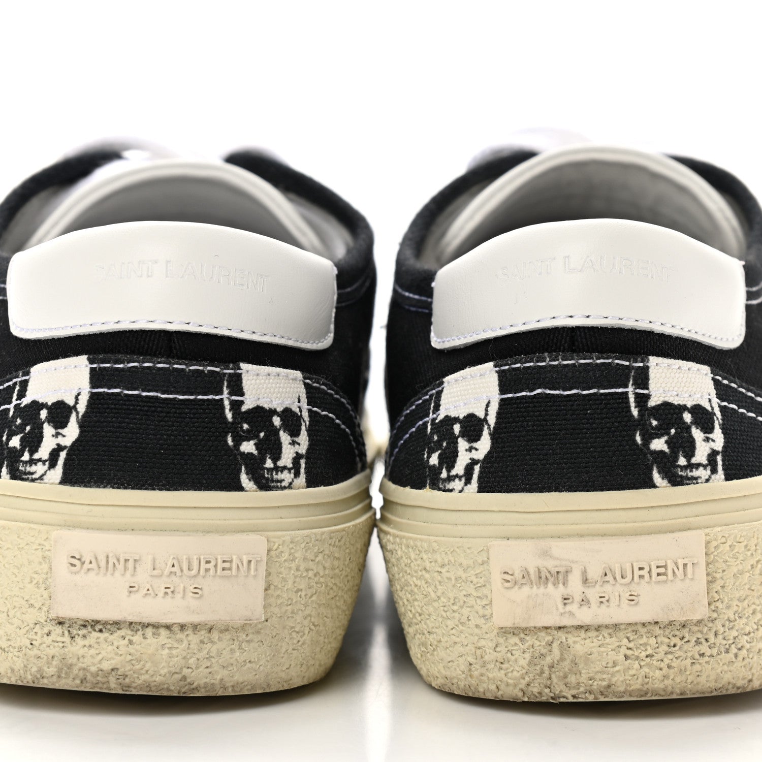 Saint Laurent Canvas Skull Print Skate Sneakers 40 Black White 10 of 12