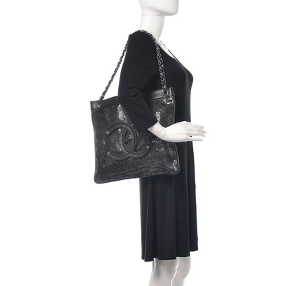 Chanel Calfskin Mesh Hidden Sequin CC Tote Black 2 of 10