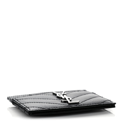 Saint Laurent Grain De Poudre Matelasse Chevron Monogram Credit Card Case Black 4 of 8