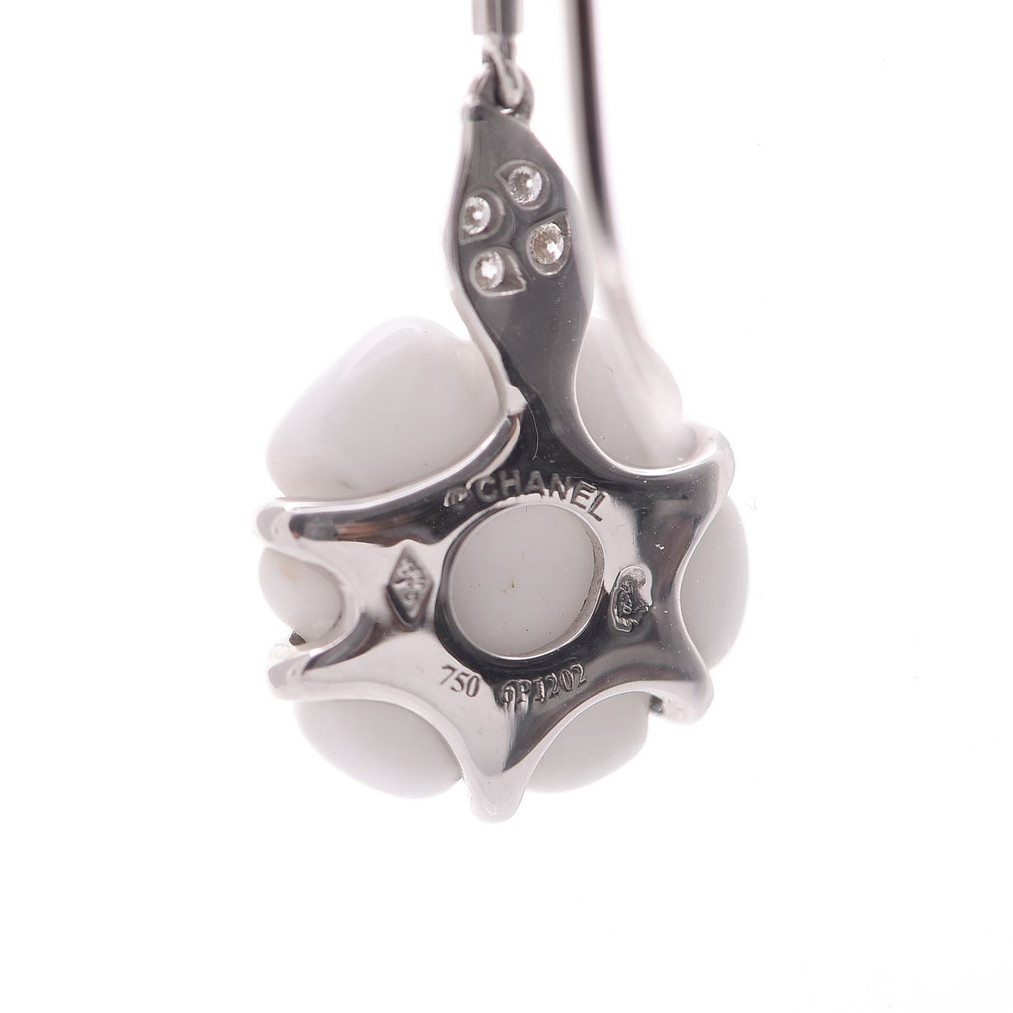 18K White Gold Diamond White Agate Camellia Earrings