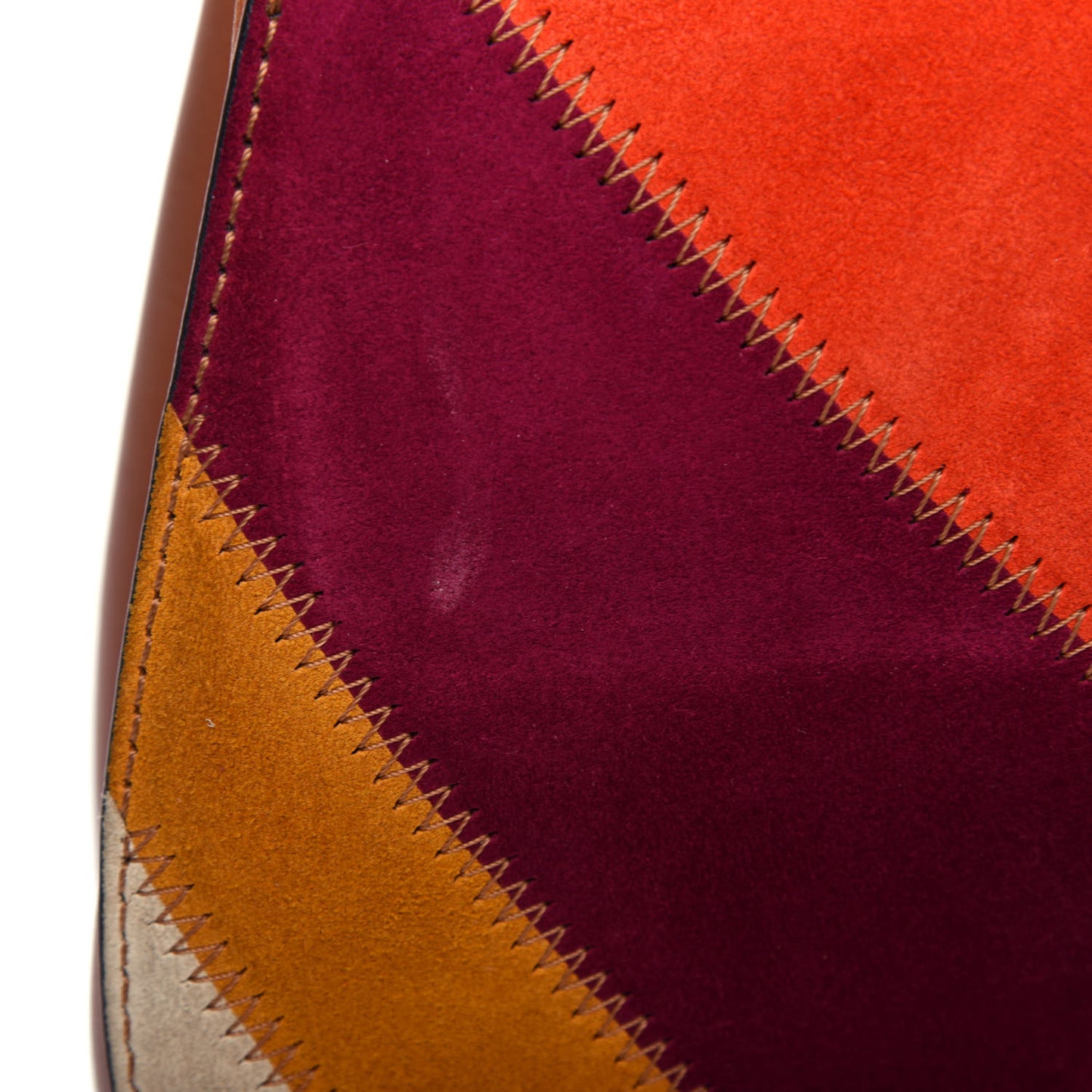 Calfskin Suede Rainbow Patchwork Drew Shoulder Bag Caramel
