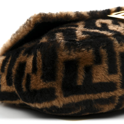 Fendi Shearling Vitello Dolce Macro FF 1974 Baguette Tobacco Black 8 of 9