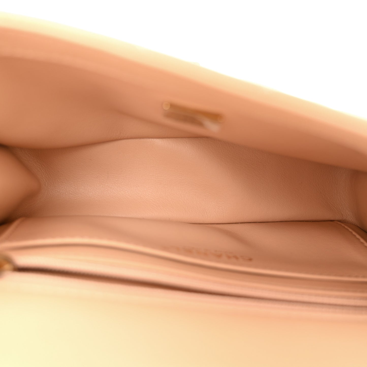 Lambskin Quilted Mini Rectangular Pearl Crush Flap Beige