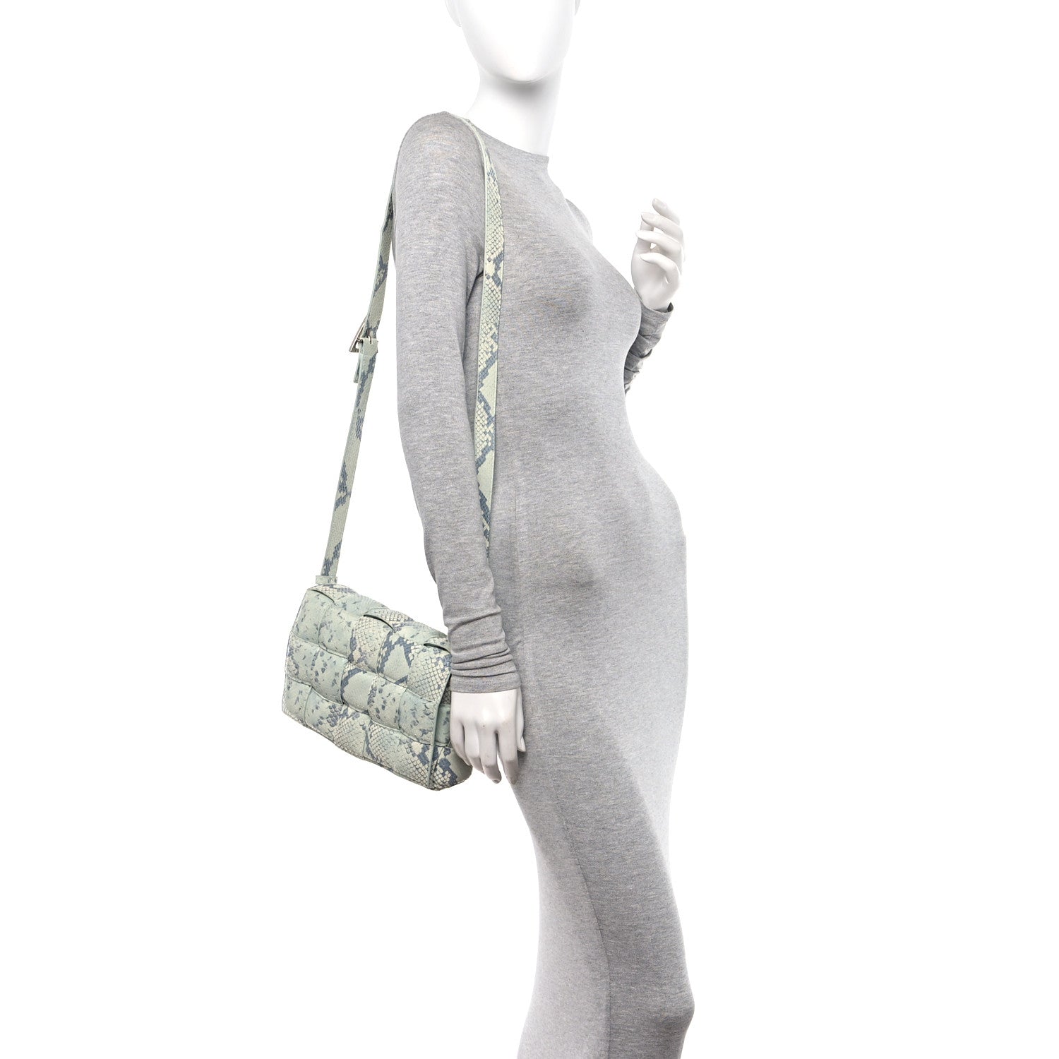 Bottega Veneta Goatskin Python Embossed Padded Cassette Crossbody Bag Dew Black Silver 2 of 12