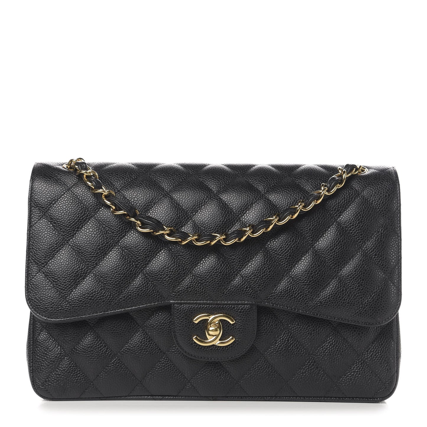 Caviar Quilted Jumbo Double Flap Black