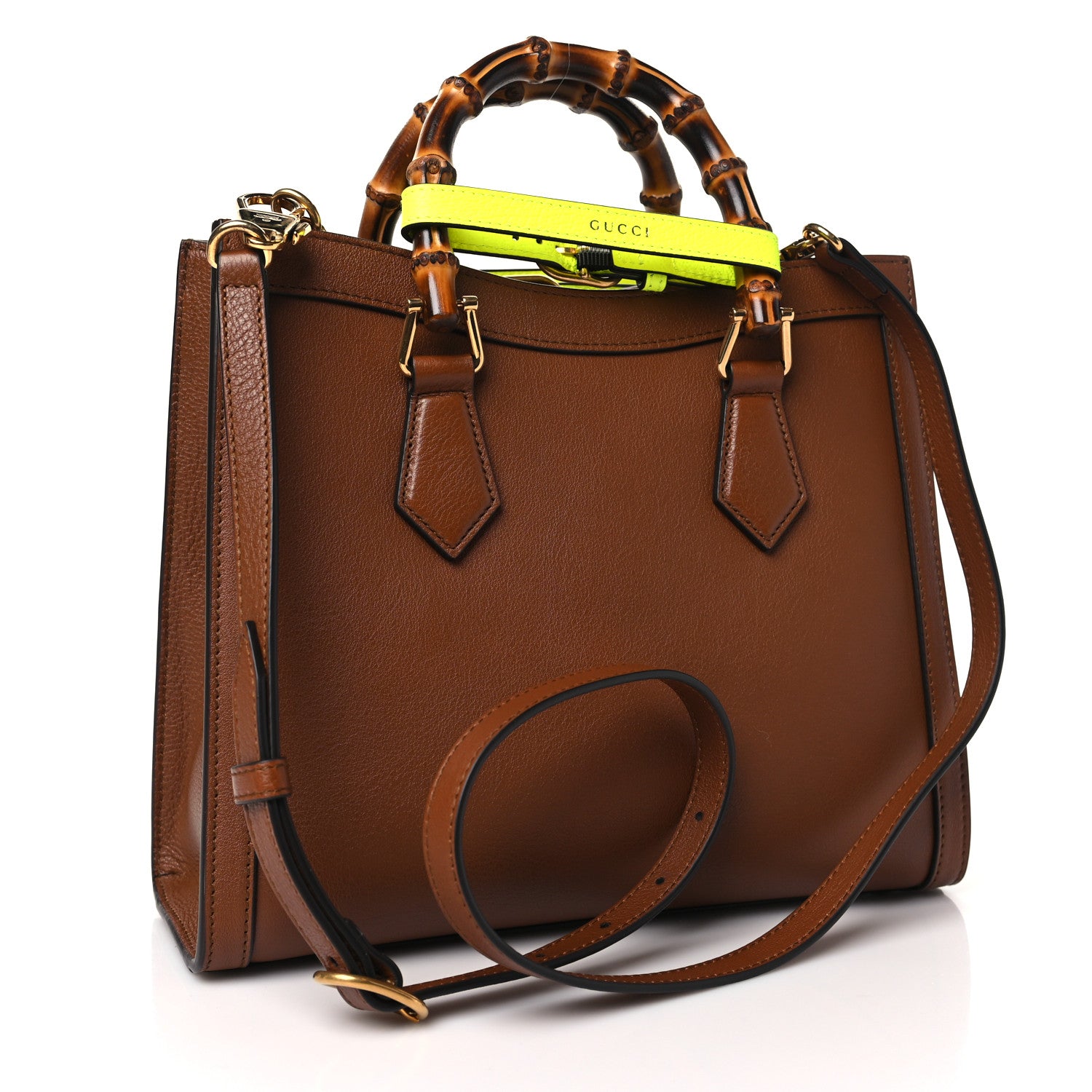 Gucci Wonka Grain Calfskin Small Diana Tote Bag Cuir Yellow Fluo 3 of 10