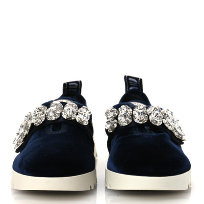Miu Miu Velvet Crystal Low Top Sneakers 37.5 Blue 3 of 12