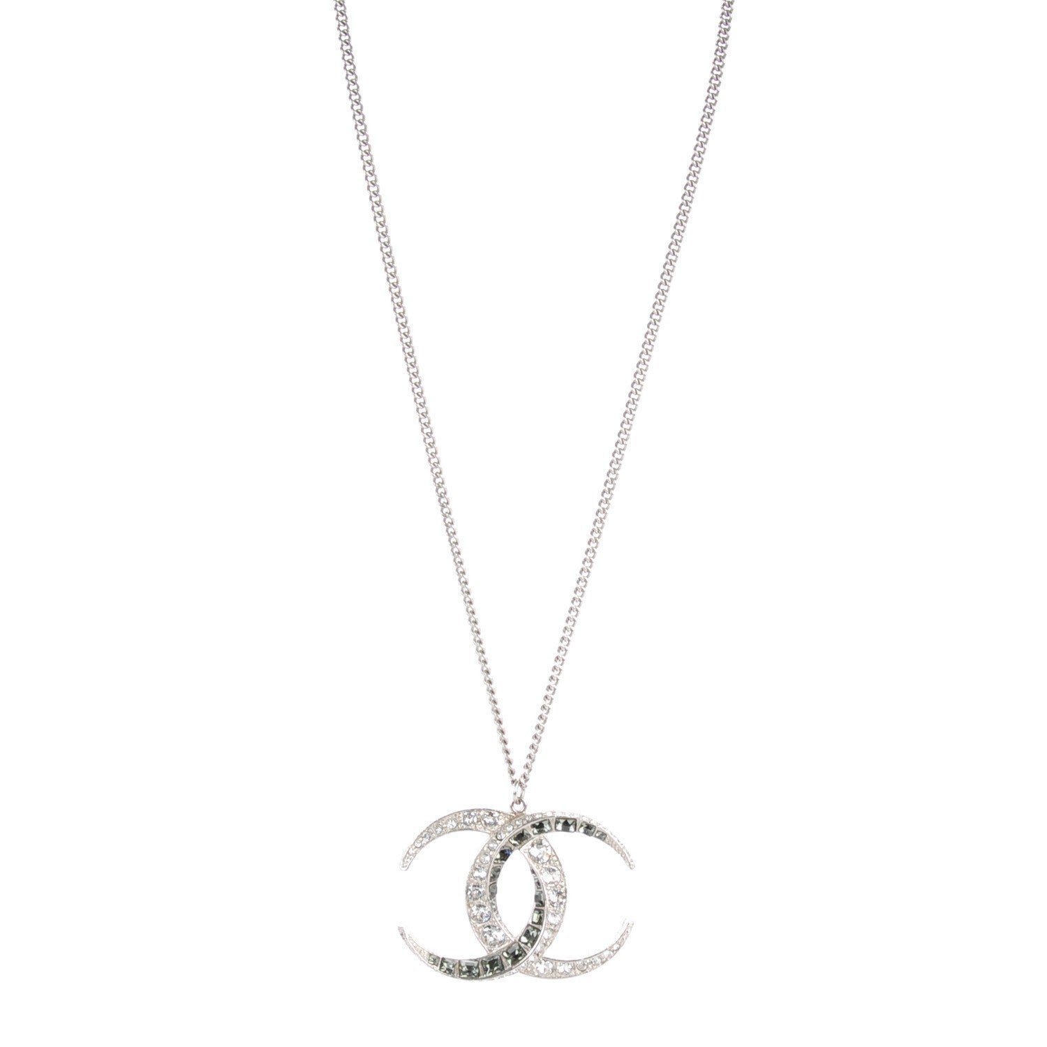 Chanel Baguette Crystal CC Necklace Silver 1 of 5