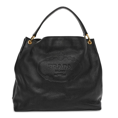 Prada Vitello Daino Logo Hobo Black 1 of 10