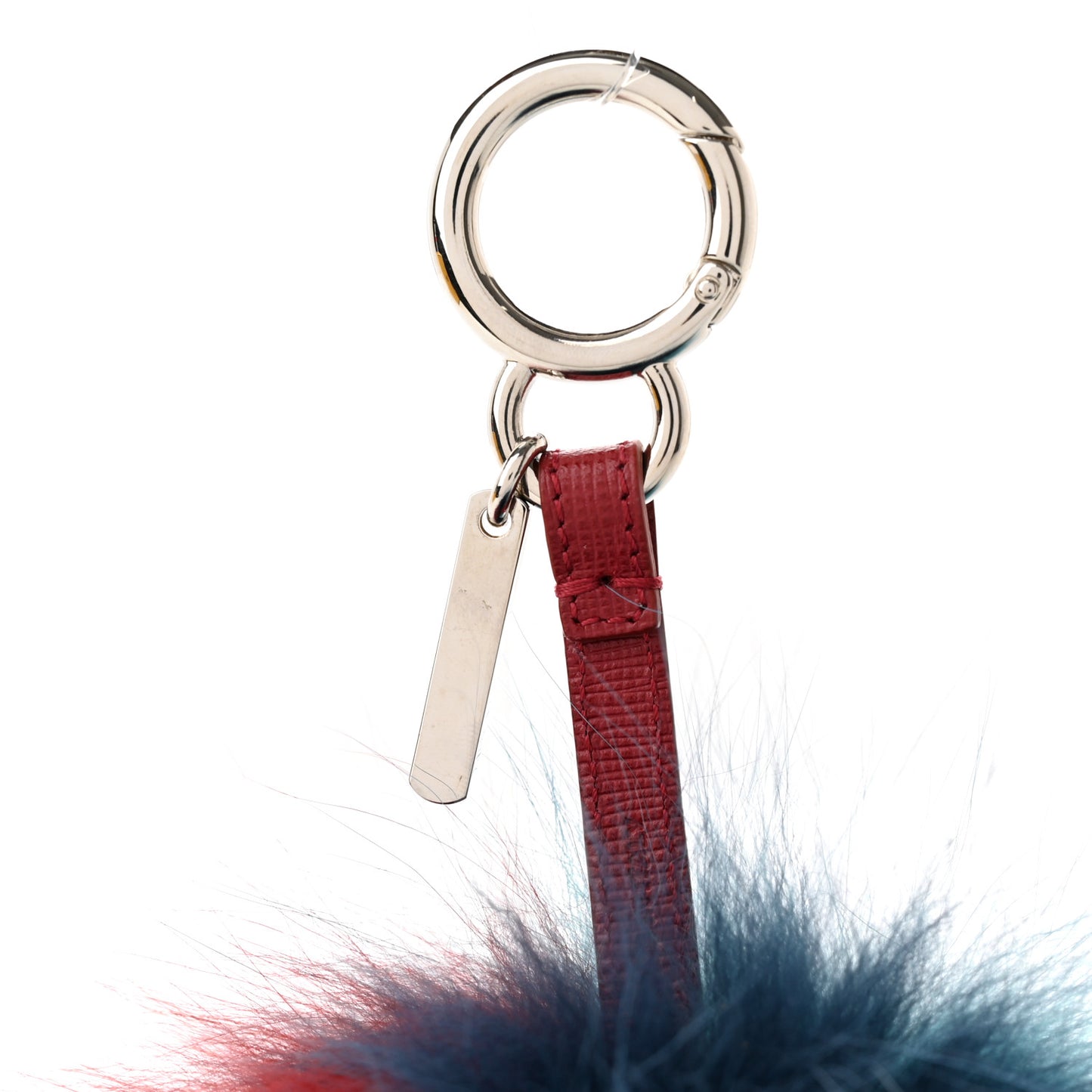Fox Fur Vitello Elite Bi-Color Pom Pom Bag Charm Blue Red