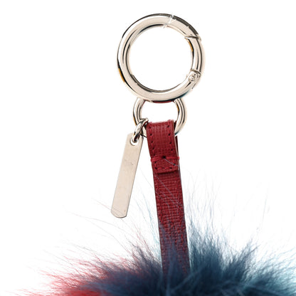 Fendi Fox Fur Vitello Elite Bi-Color Pom Pom Bag Charm Blue Red 3 of 4