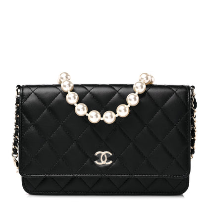 Chanel Lambskin Quilted Pearl Wallet On Chain WOC Black 1 of 14