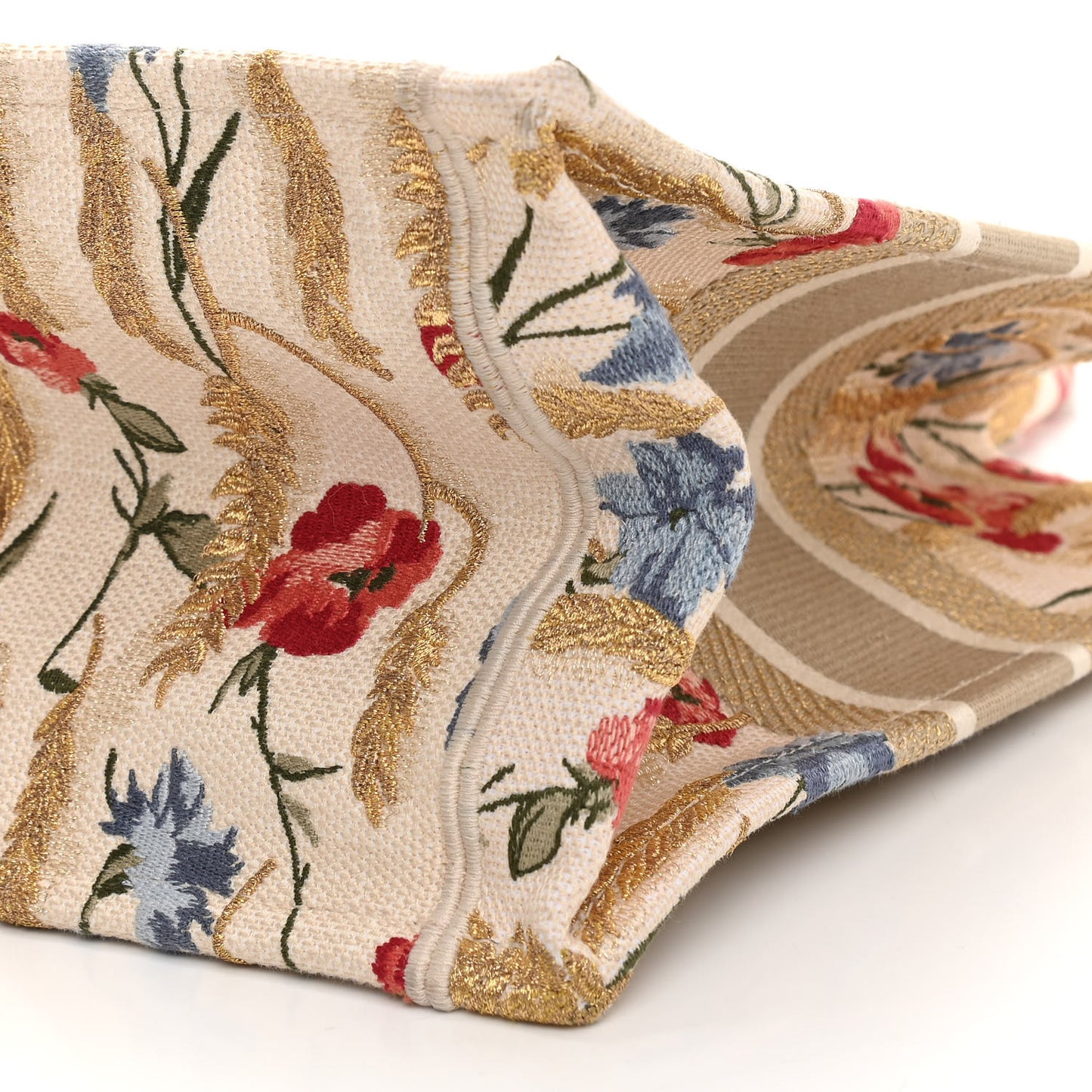 Canvas Embroidered Medium Hibiscus Book Tote Beige Multicolor