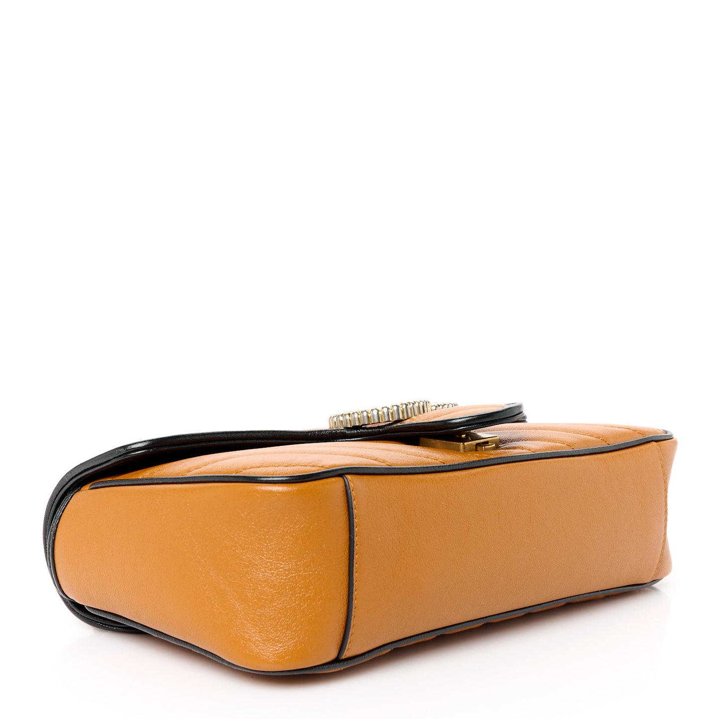 Vintage Effect Calfskin Matelasse Diagonal Small Torchon GG Marmont Shoulder Bag Cognac Black