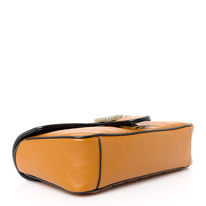 Gucci Vintage Effect Calfskin Matelasse Diagonal Small Torchon GG Marmont Shoulder Bag Cognac Black 4 of 11