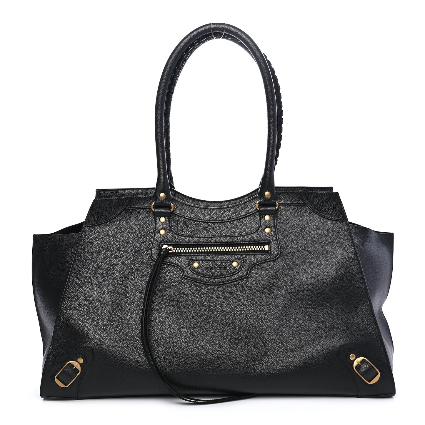Grained Calfskin Neo Classic Gold Hardware Large Top Handle Bag Black